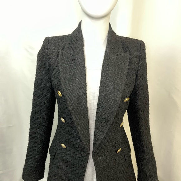ZARA Black Tweed Double-Breasted Blazer With Gold Hardware Buttons – Size XS - Picture 5 of 8